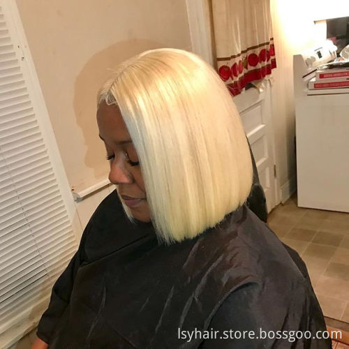 Platinum Blonde 613 Color Bob Cut Lace Front Wig  100% Human Hair, Short Lace Wig Cuticle Aligned European Hair Wigs